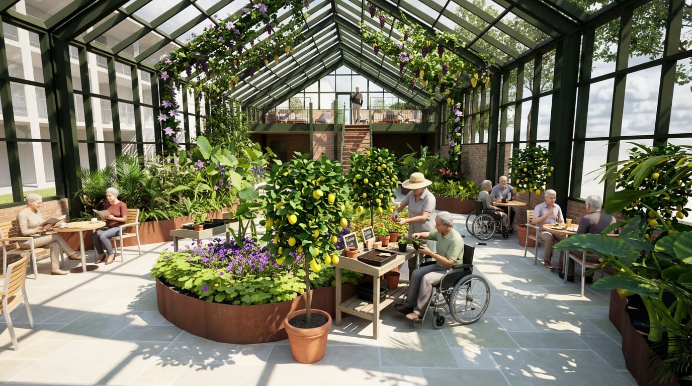 Orangeriet – Drivhuset med frugttræer og plantebede