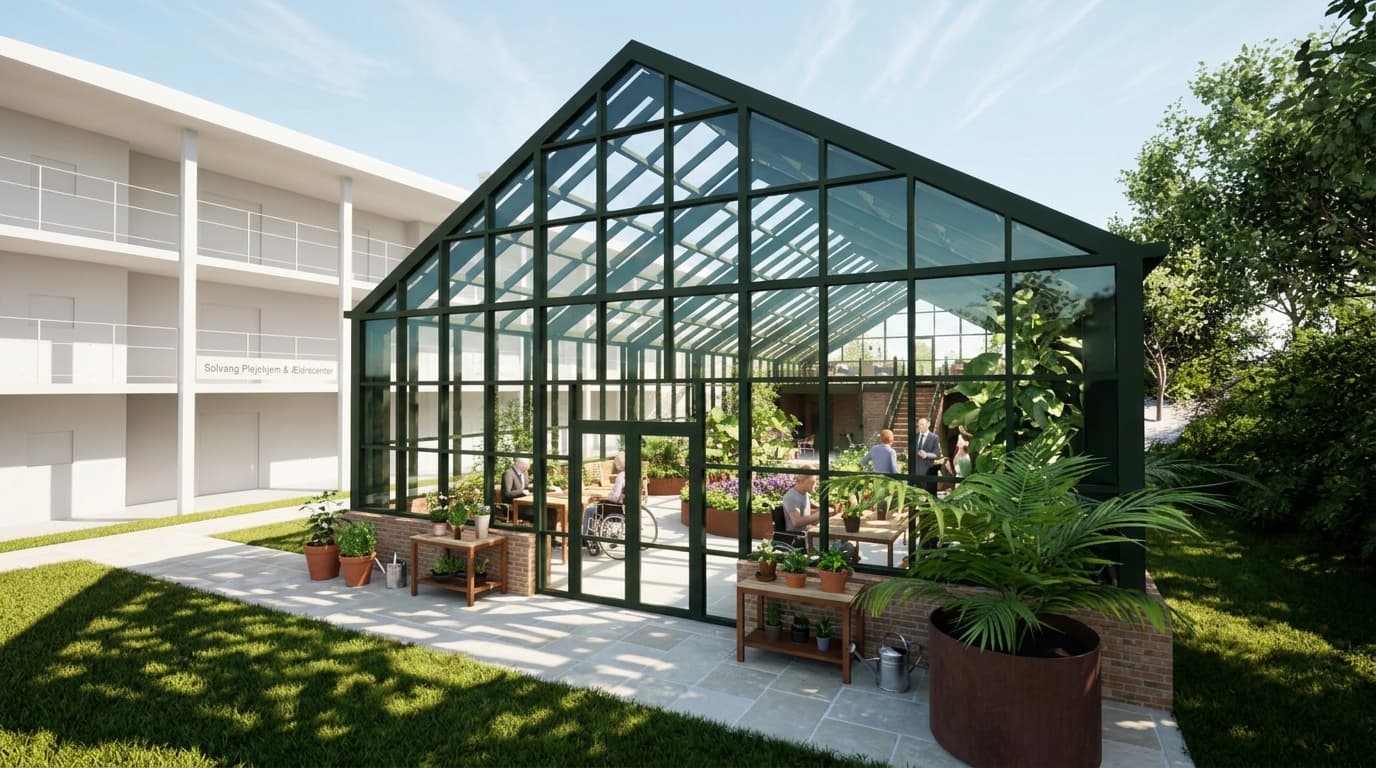 Orangeriet – Eksteriør, glasstruktur set fra haven